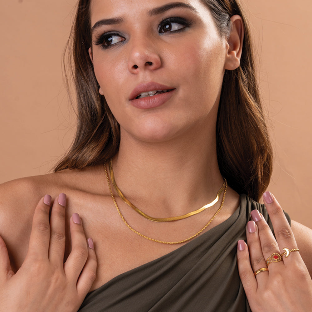 Butterfly Gold Cuff Bracelet & Rope N Snake Chain Combo Set