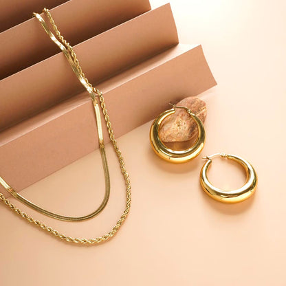 Rope N Snake Chain & Chic Chunky Hoop Earrings Combo Set
