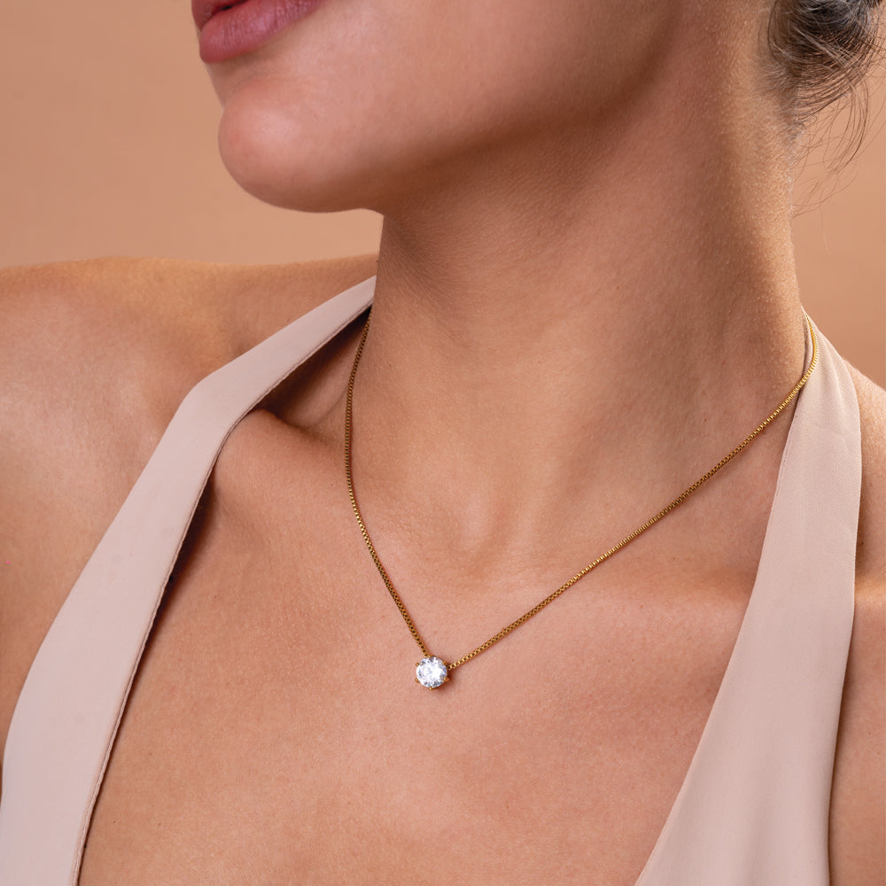 Multi Stone Q Clasp Bracelet & Round Solitaire Necklace Combo Set
