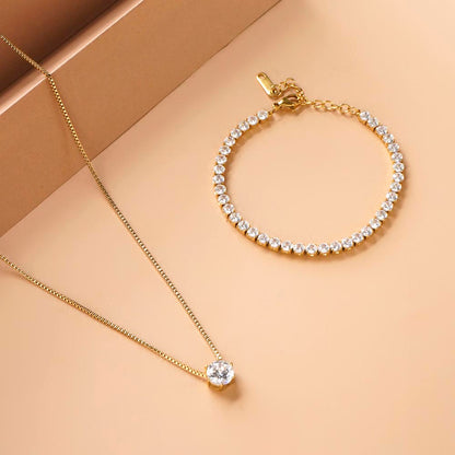 Diamond Affair Bracelet & Round Solitaire Necklace Jewellery Set