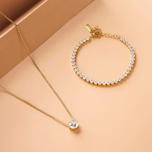 Diamond Affair Bracelet & Round Solitaire Necklace Jewellery Set