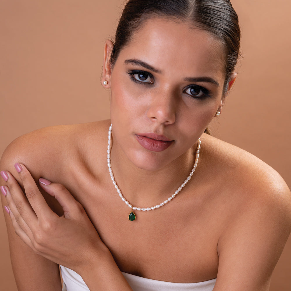 Baroque Pearl Emerald Necklace