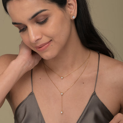 Two Layered Solitaire Drop Necklace