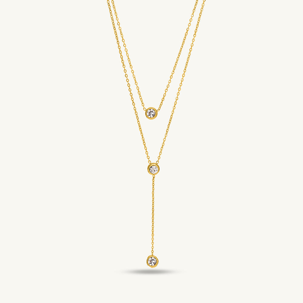 Two Layered Solitaire Drop Necklace & Double Layer Stone Cuff Bracelet Combo Set