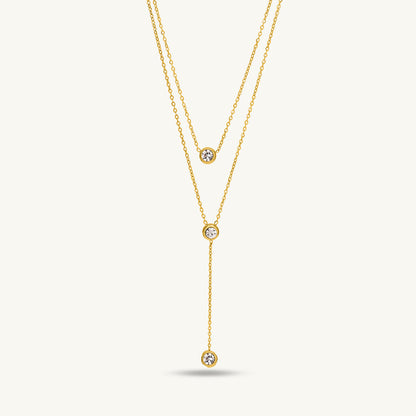 Two Layered Solitaire Drop Necklace & Double Layer Stone Cuff Bracelet Combo Set