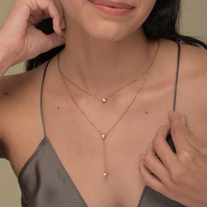 Two Layered Solitaire Drop Necklace