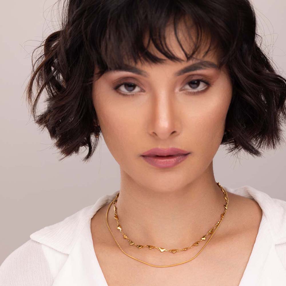 Cute Heart Bracelet & Love Embrace Two Layered Necklace Combo Set