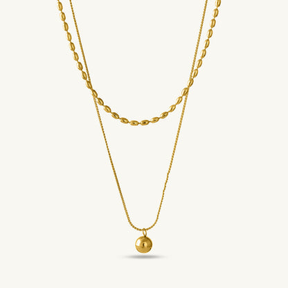 Two-Layered Bead Necklace & Classic Round Hoop Earrings Combo Set