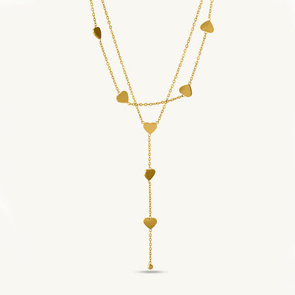 Two-Layered Heart Charm Necklace & Cute Heart Bracelet Combo Set