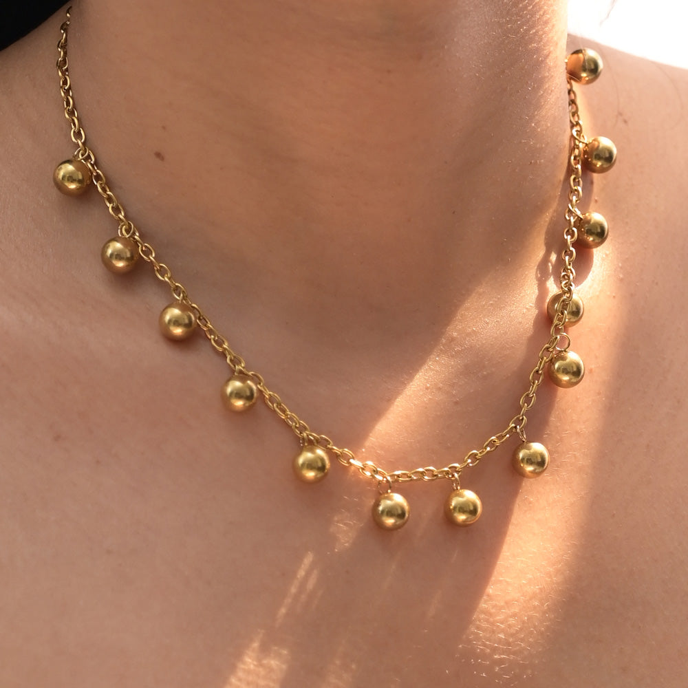Beaded Grace Necklace & Plain Ball Stud Earrings Combo Set