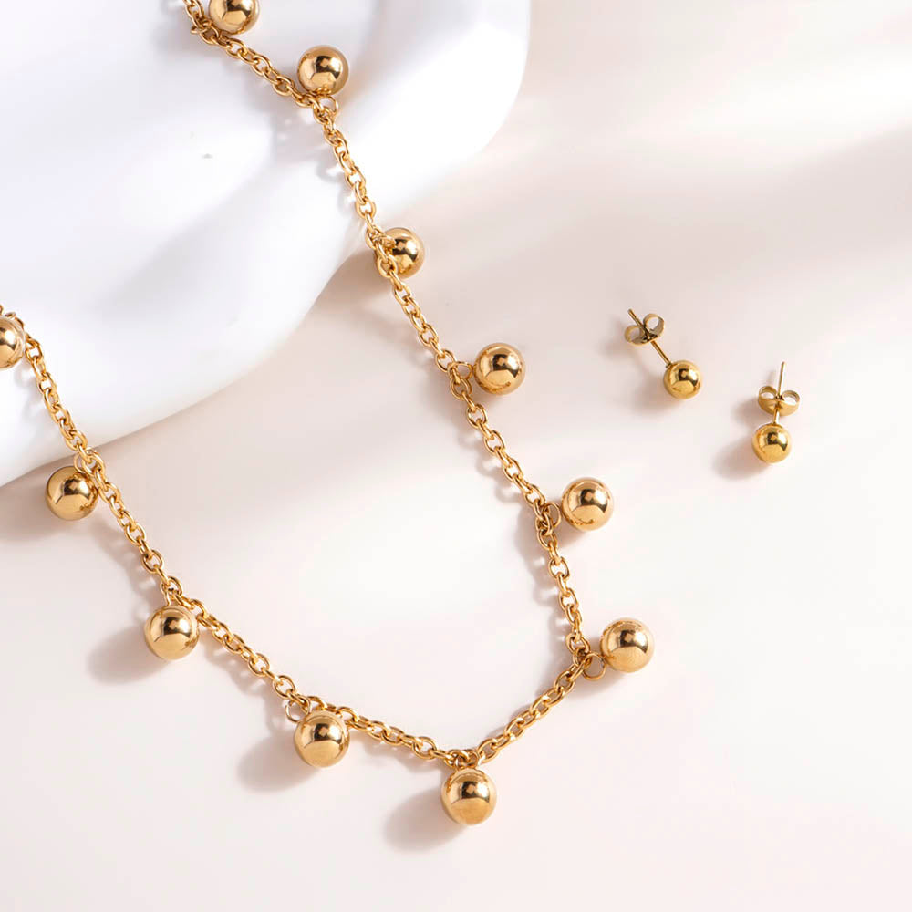 Beaded Grace Necklace & Plain Ball Stud Earrings Combo Set