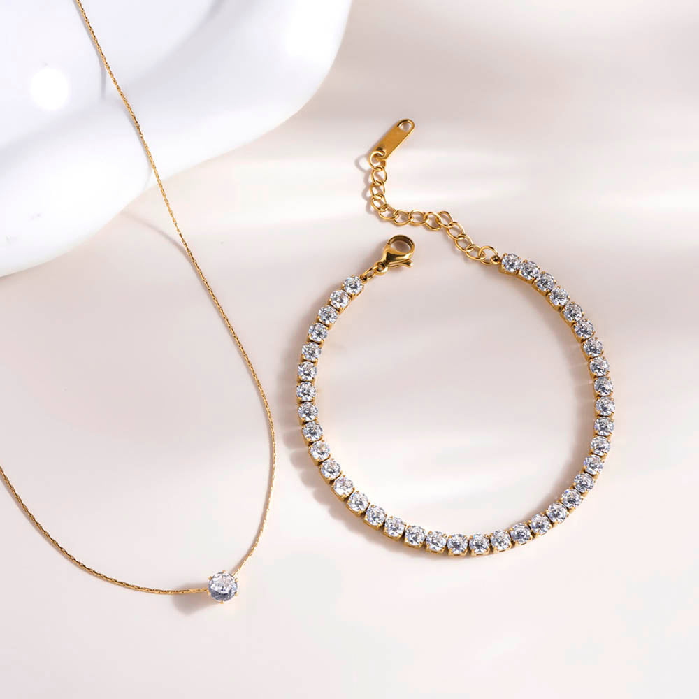 Delicate Diamond Studded Necklace & Diamond Affair Bracelet Combo Set
