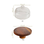 Pedestal Acacia Wood Cake Stand With Cloche 22cm