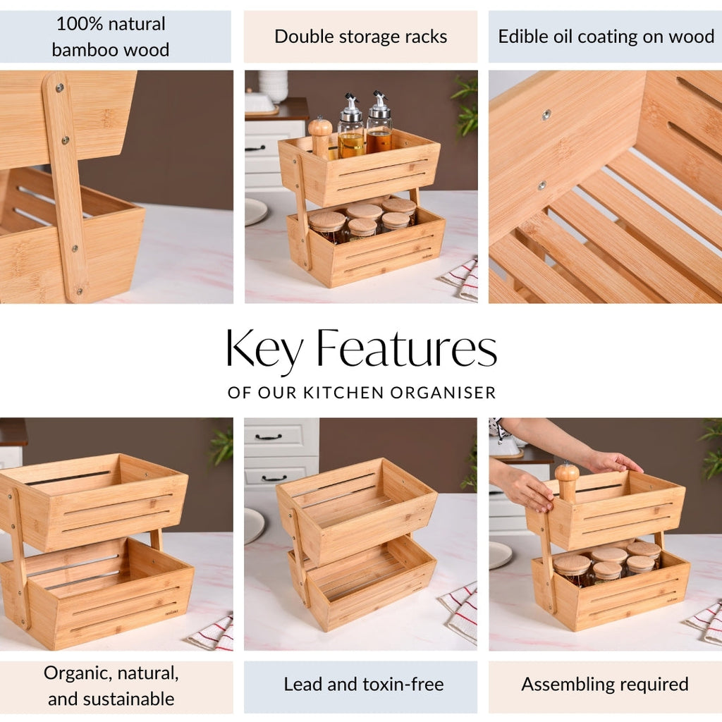 Double Tier Bamboo Storage Basket