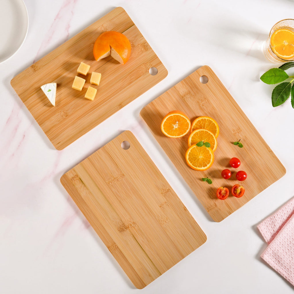 Natural Bamboo Serving Platter Chopping Board Set Of 3