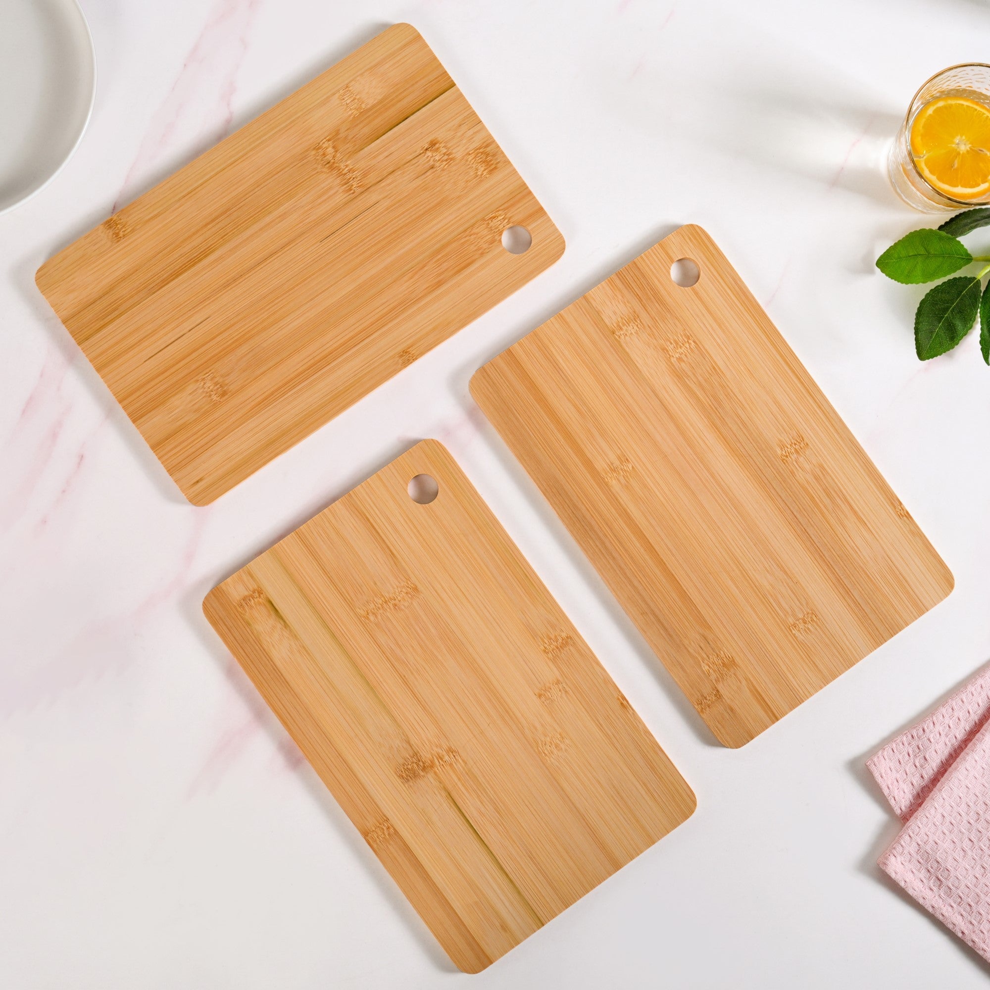 Natural Bamboo Serving Platter Chopping Board Set Of 3