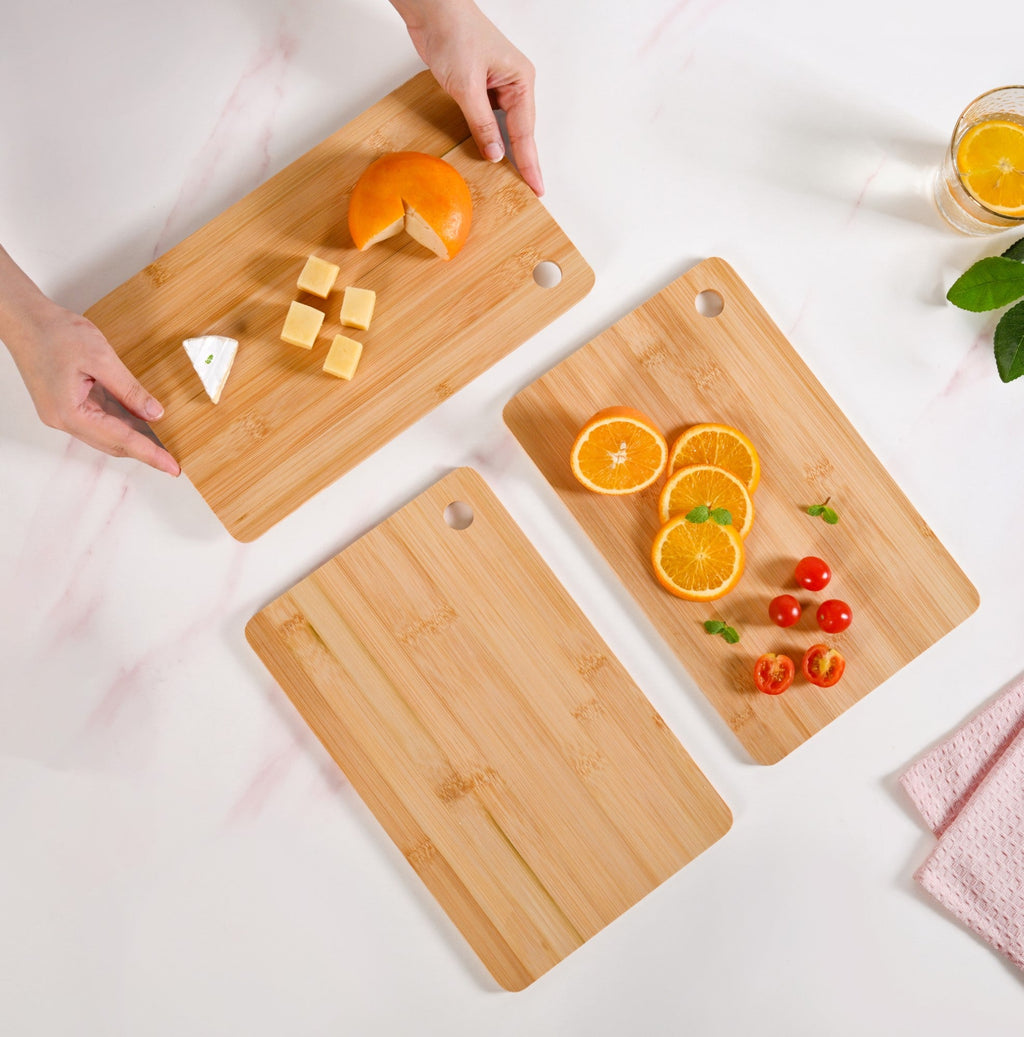 Natural Bamboo Serving Platter Chopping Board Set Of 3