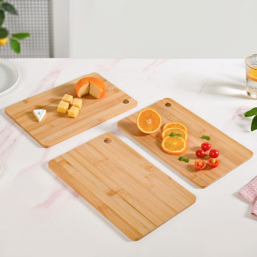 Natural Bamboo Serving Platter Chopping Board Set Of 3