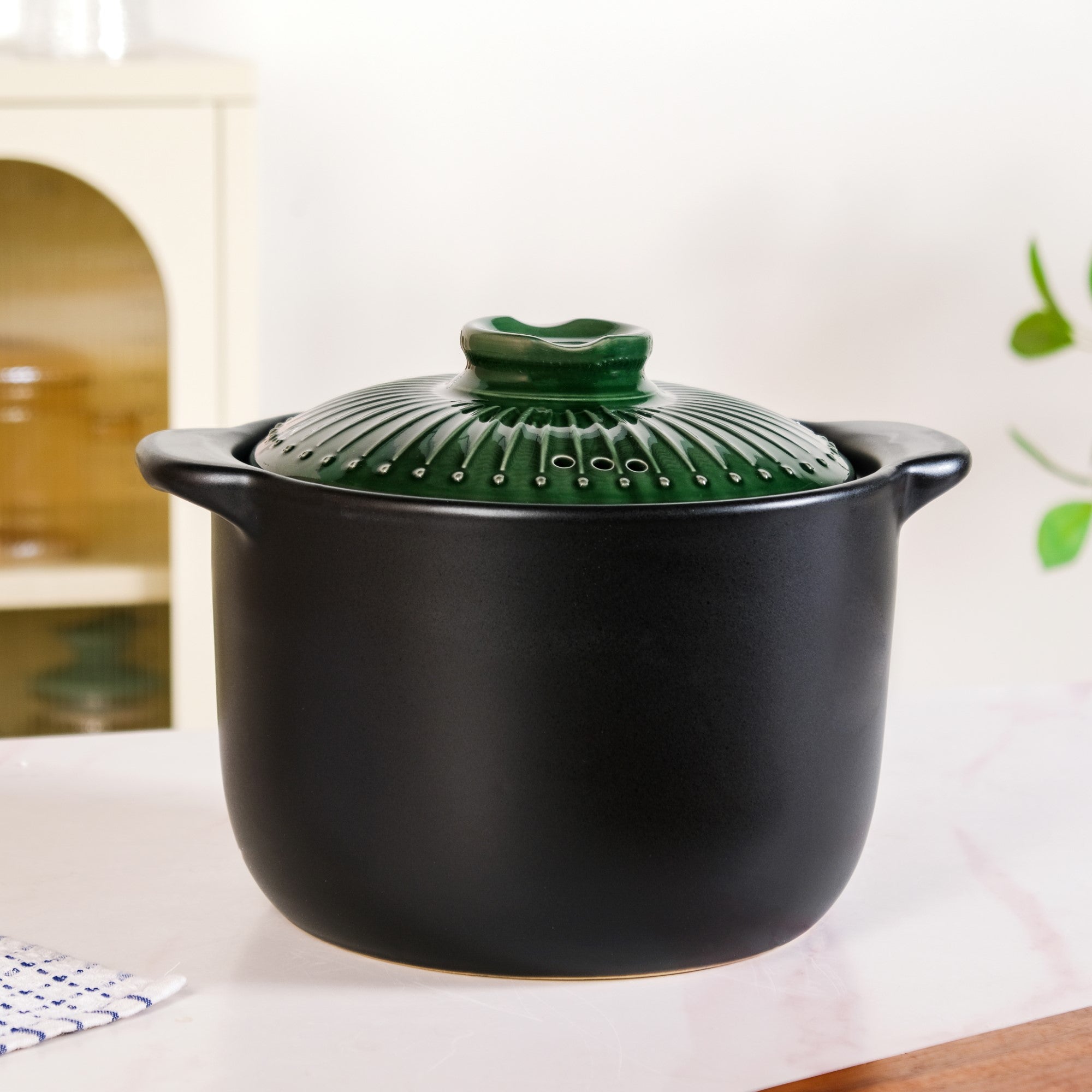 Botanica Ceramic Cooking Pot With Lid Green 5700ml