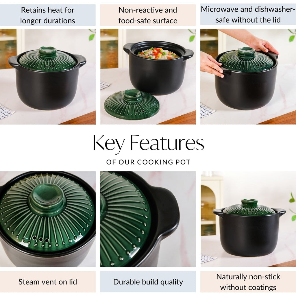 Botanica Ceramic Cooking Pot With Lid Green 5700ml