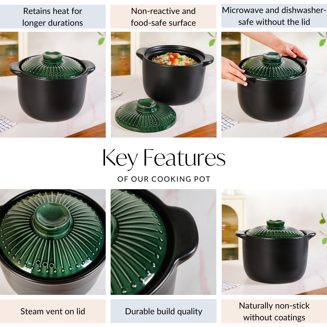 Botanica Ceramic Cooking Pot With Lid Green 5700ml