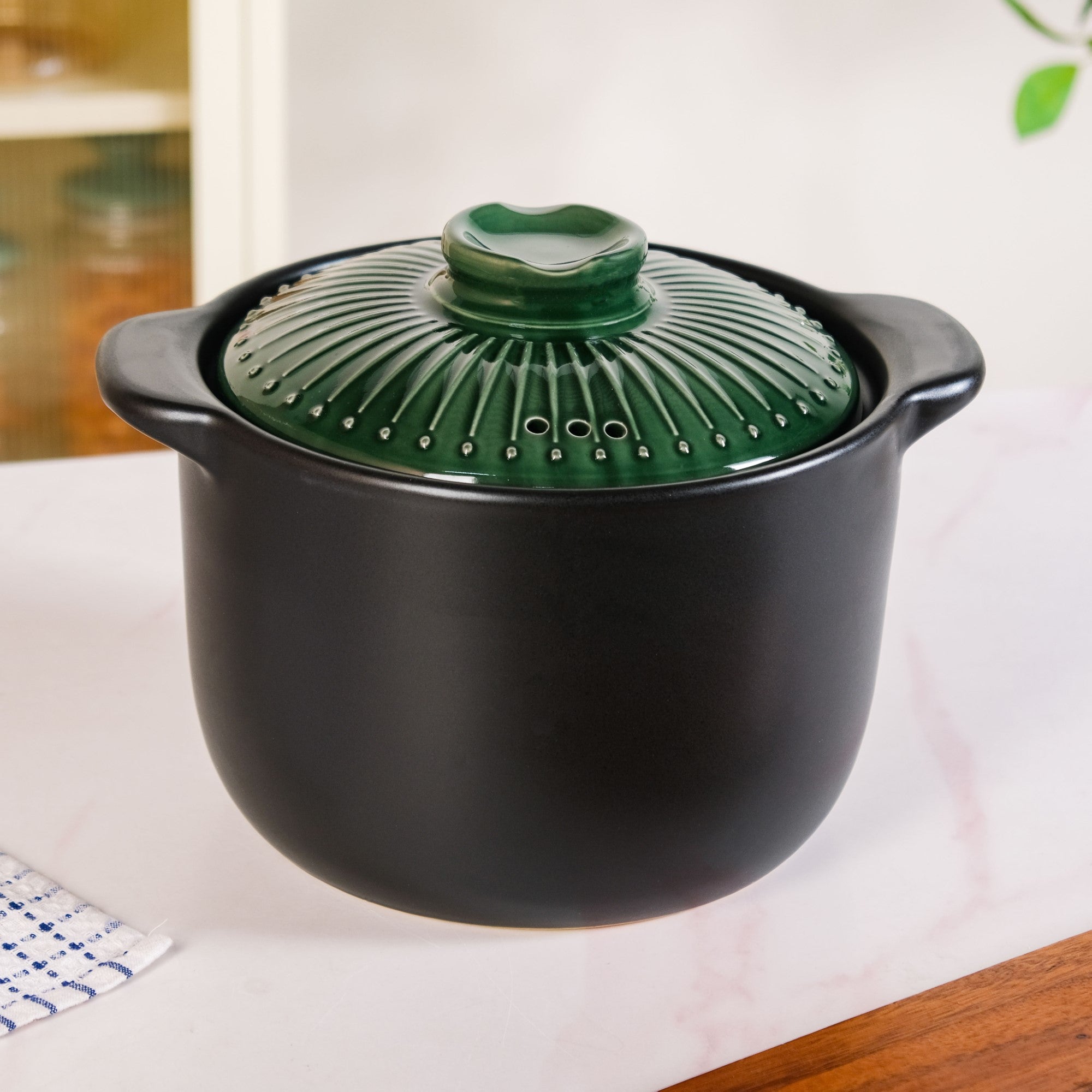 Botanica Ceramic Cooking Pot With Lid Green 5700ml