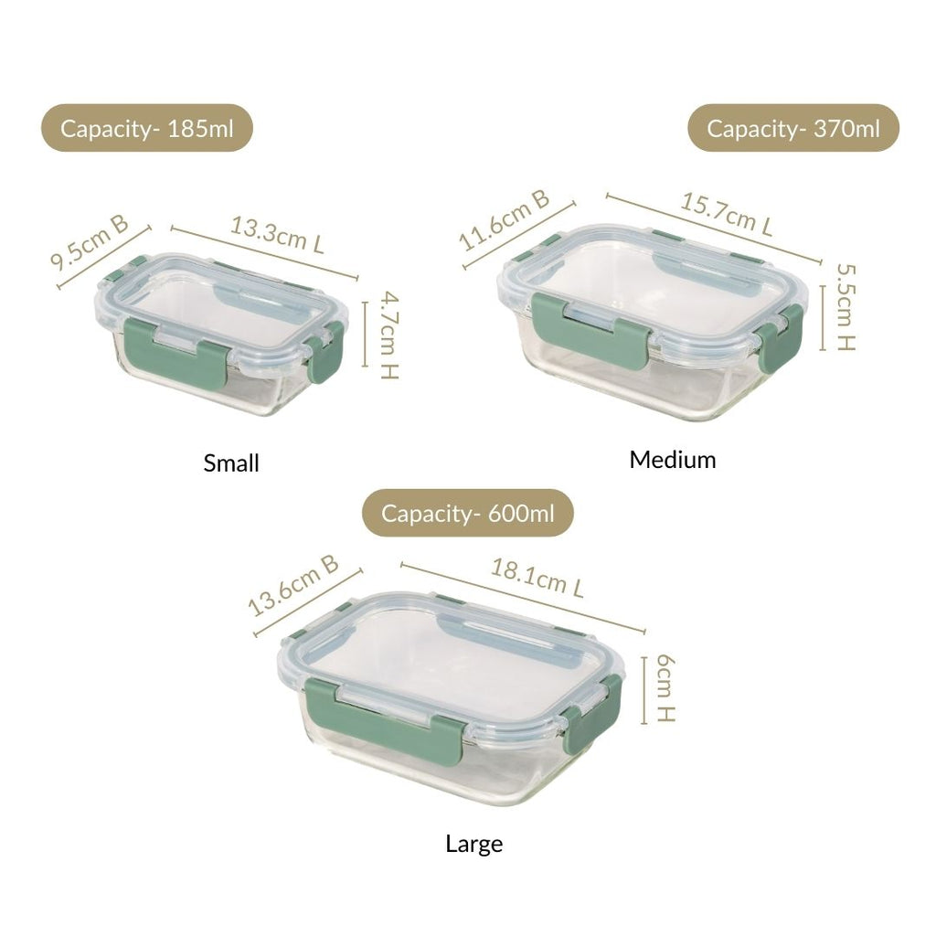 Nestro Microwave Safe Airtight Storage Box Set Of 3 Green