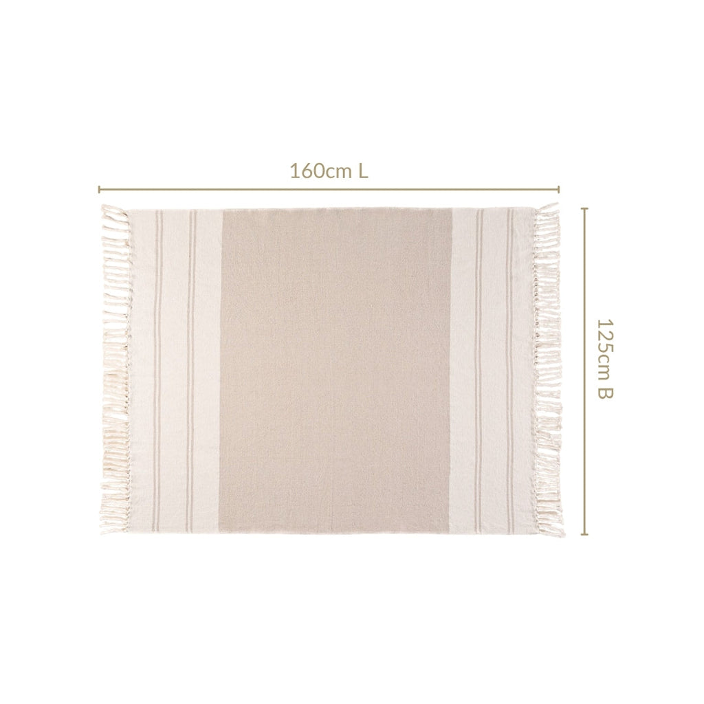 Neutral Greige Cotton Throw With Tassels