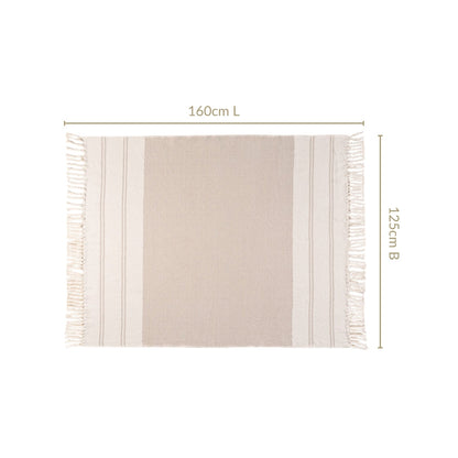Neutral Greige Cotton Throw With Tassels
