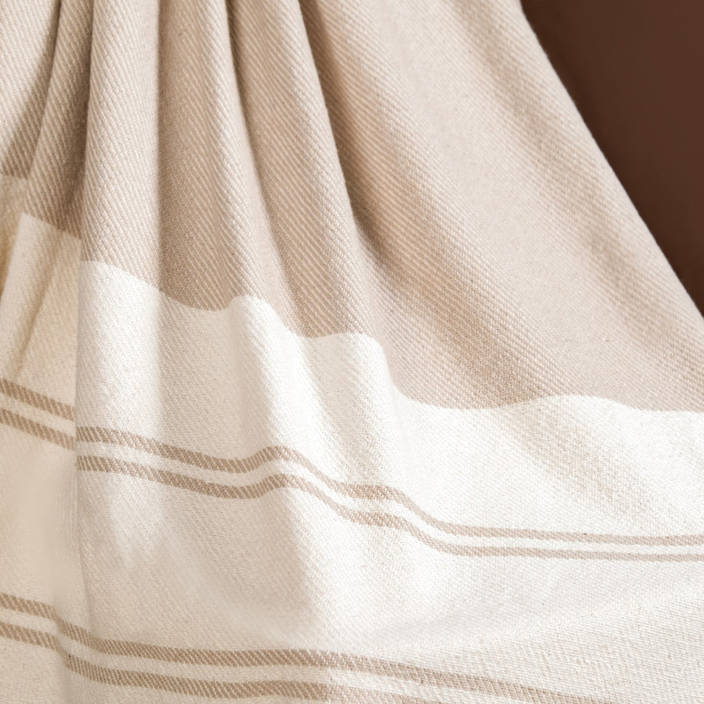 Neutral Greige Cotton Throw With Tassels