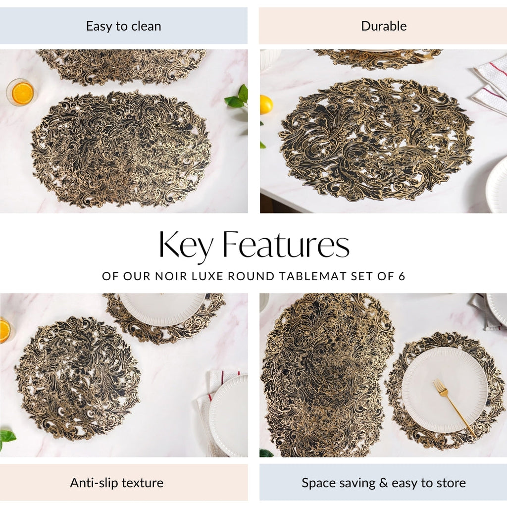 Noir Luxe Round Tablemat Set Of 6