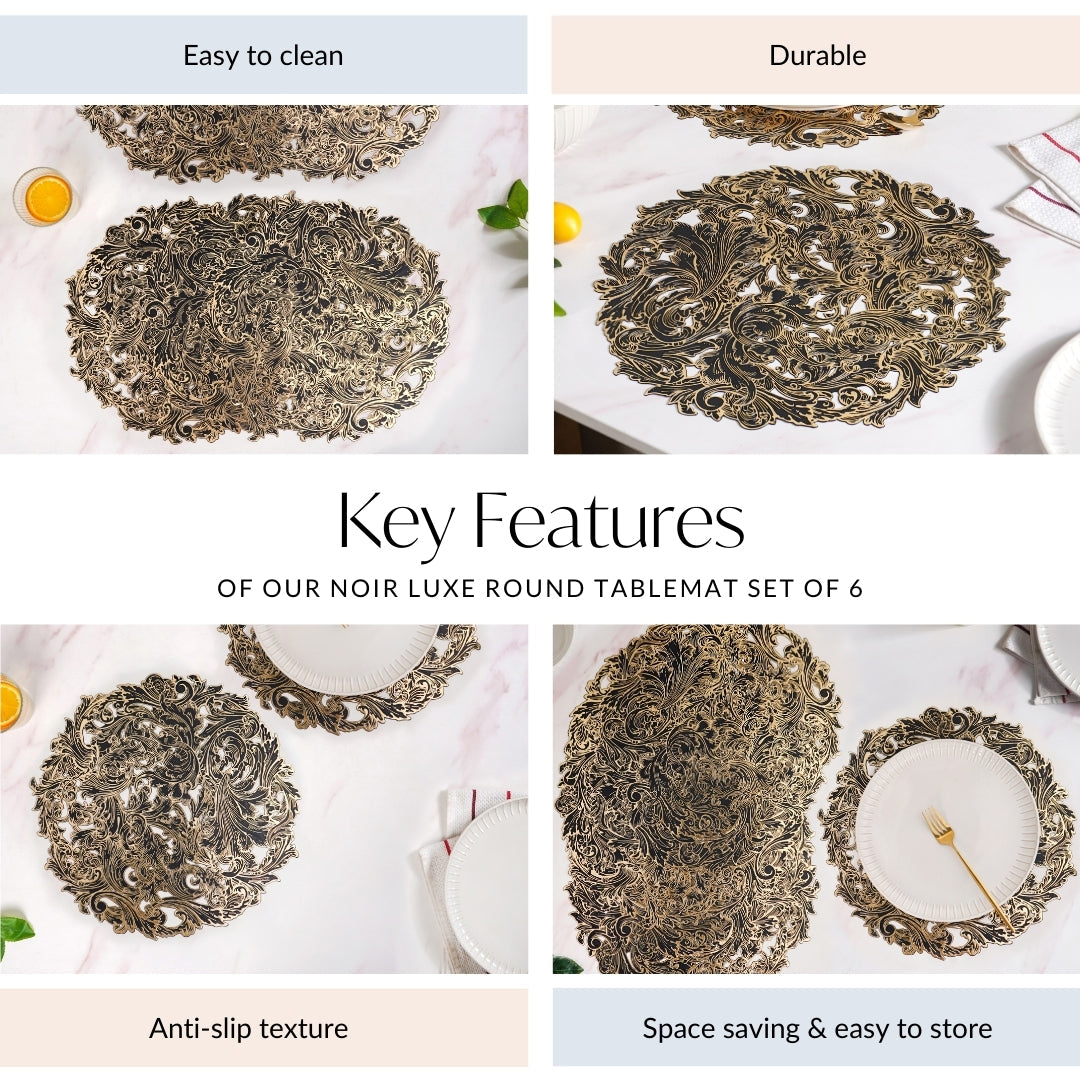 Noir Luxe Round Tablemat Set Of 6