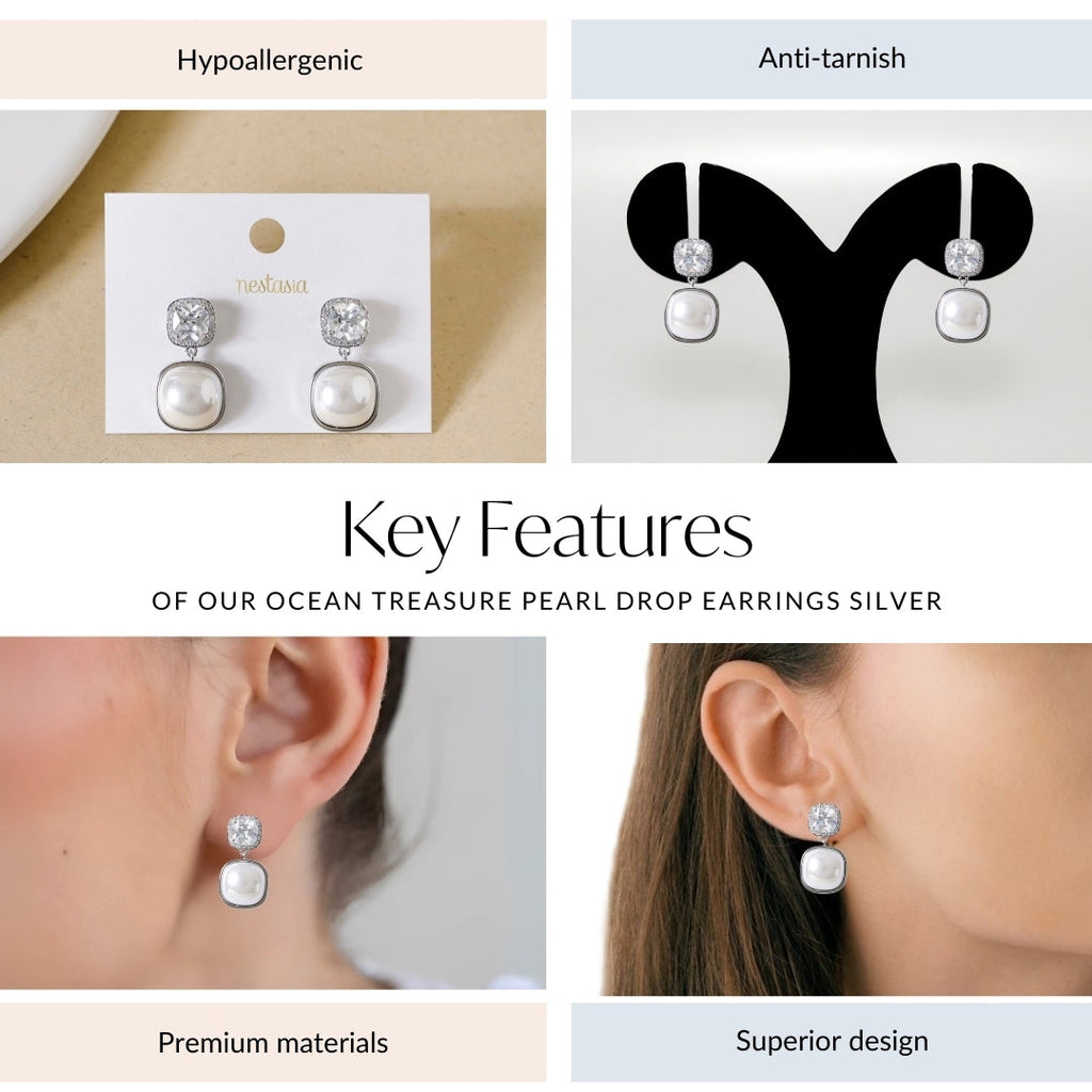 Ocean Treasure Pearl Drop Earrings Silver