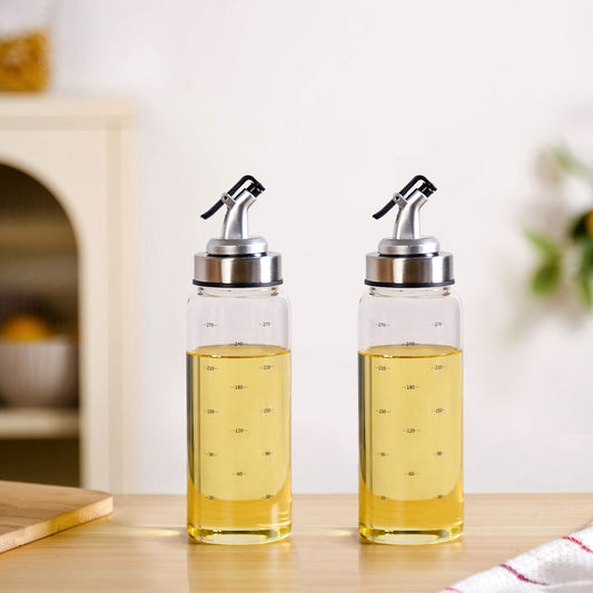 Oil Dispenser Bottle With Stainless Steel Covered Nozzle Set Of 2 300ml