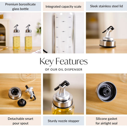 Oil Dispenser Bottle With Stainless Steel Covered Nozzle Set Of 2 300ml
