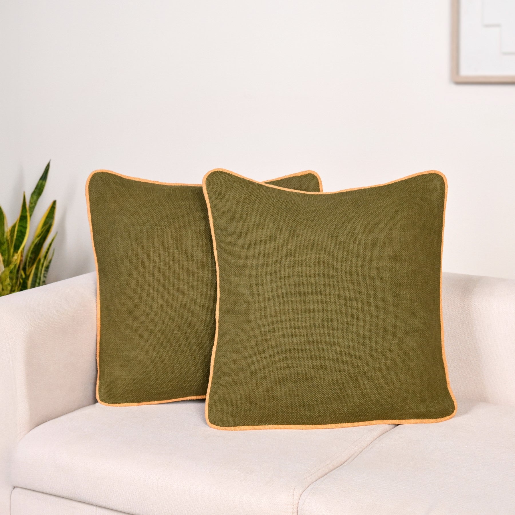 Cotton Cushion Cover Set Of 2 Olive