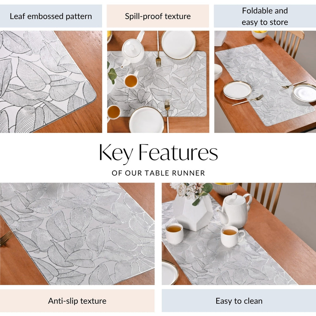 Opulent Leaf Silver Table Runner 91x35cm