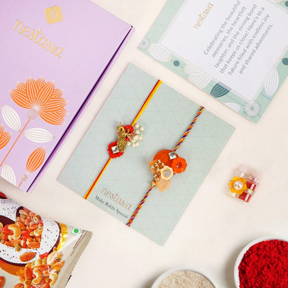 Orange And Gold Peacock Rakhi Gift Set
