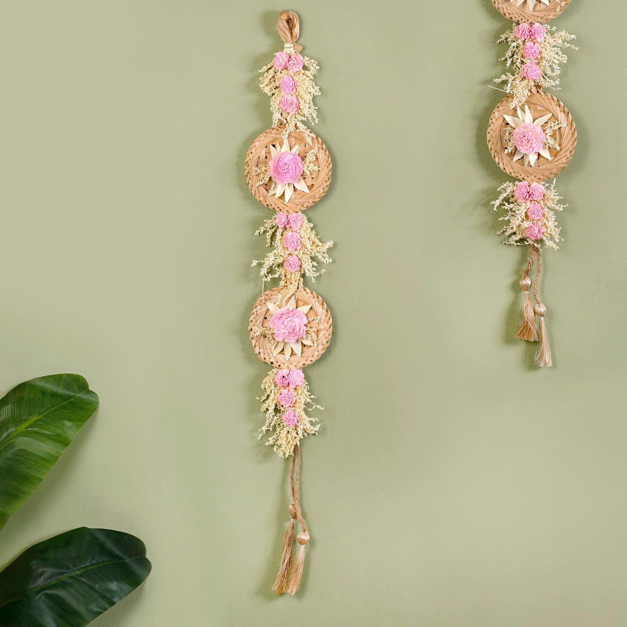 Organic Dried Grass Wall Hanging Light Pink Set Of 2