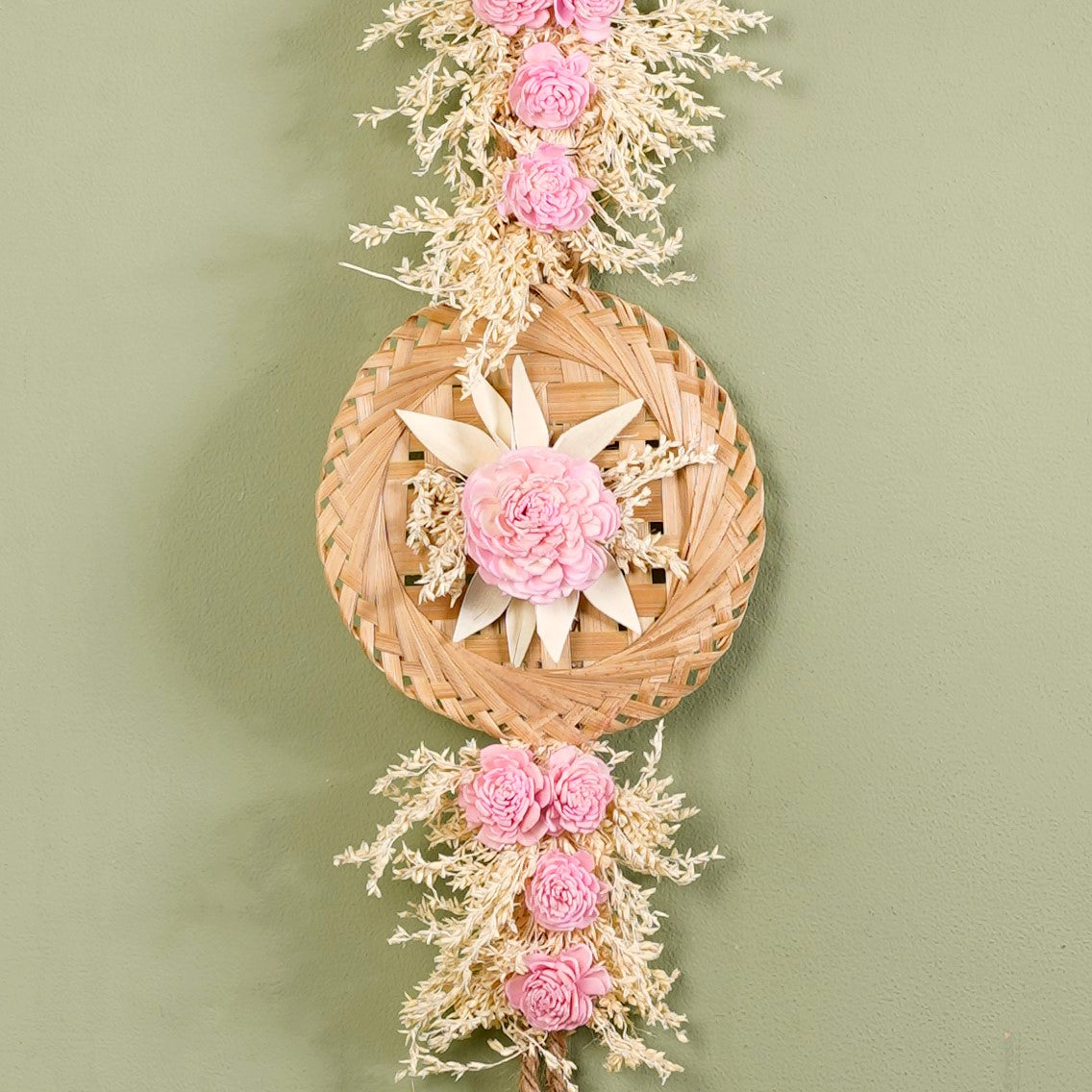 Organic Dried Grass Wall Hanging Light Pink Set Of 2