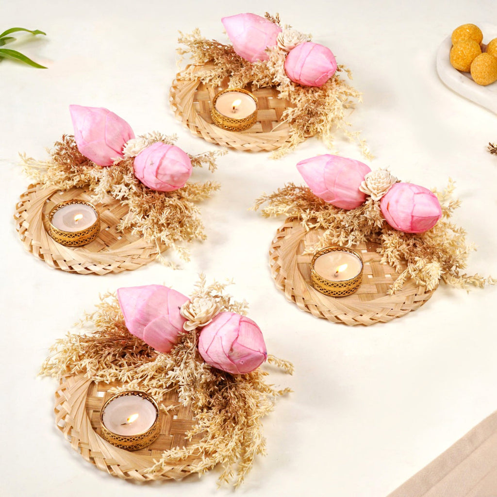 Organic Sola Lotus Tea Light Holder Pink Set Of 4