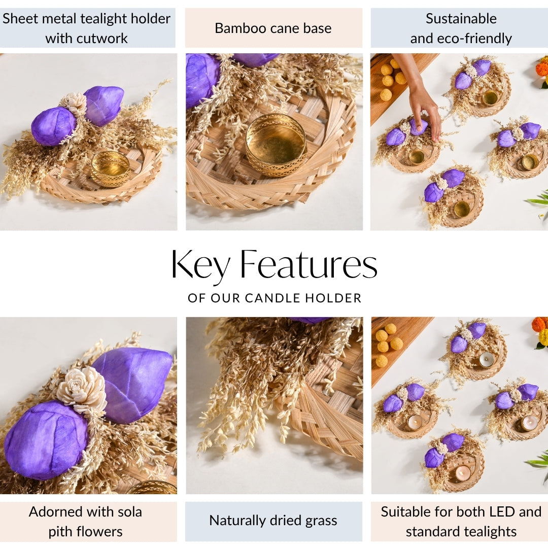 Lavender Sola Bud Tea Light Holder Set Of 4