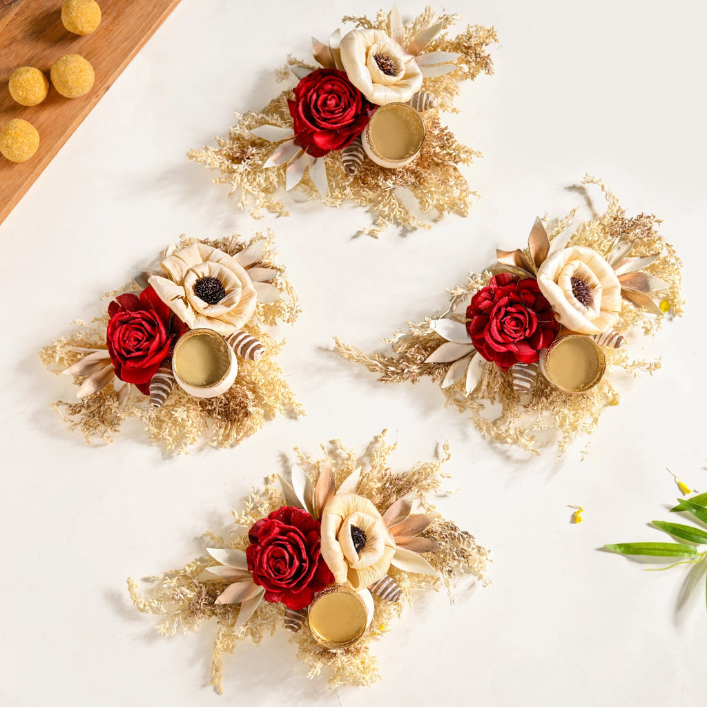 Organic Tealight Candle Holder Red Set Of 4