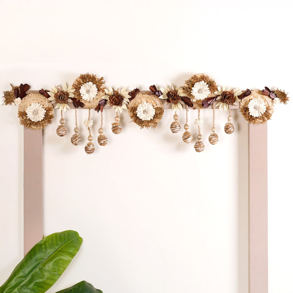 Organic Toran With Sola Flowers And Corn Husk Decoration