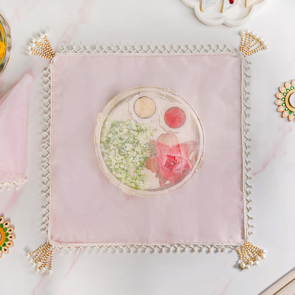 Pastel Pink Tray Cover With Tassels Set Of 2