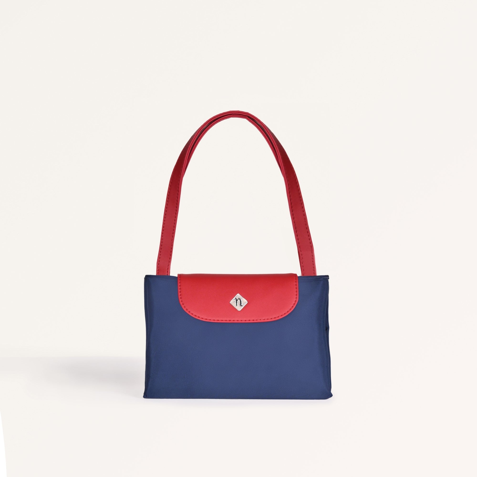 Origami Foldable Shoulder Tote Bag Navy Blue