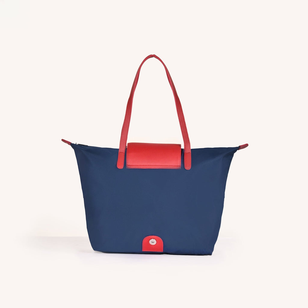 Origami Foldable Shoulder Tote Bag Navy Blue