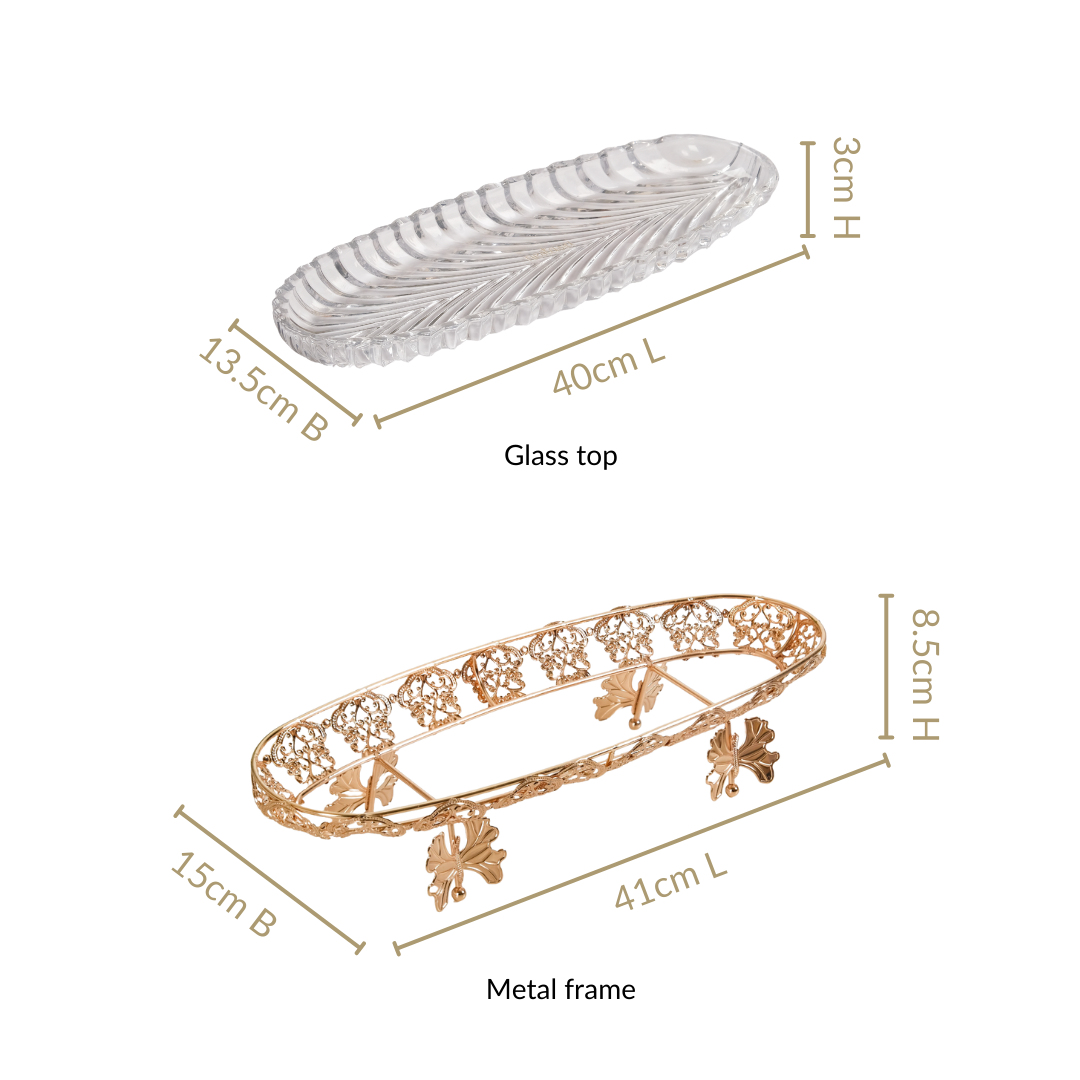 Ornate Metal Glass Decorative Boat Tray