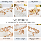 Ornate Metal Glass Decorative Boat Tray