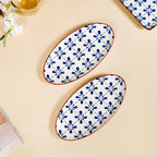 Blue Flower Oval Serving Platters Set Of 2 9 Inch